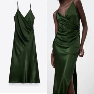 Zara Emerald Satin Midi Dress